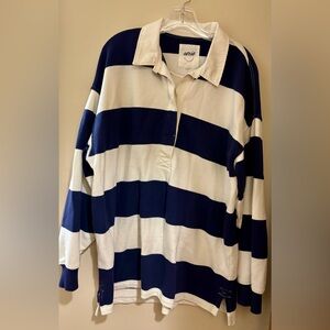 Aerie Oversized Navy and White Striped Rugby Shirt